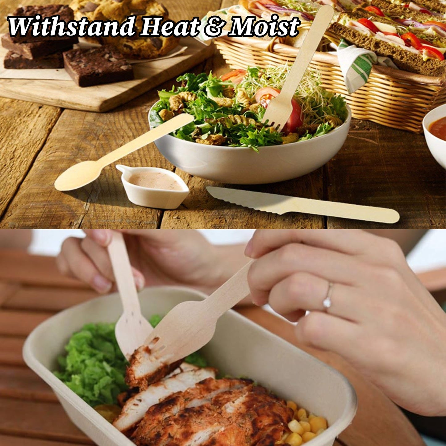 Blissmart Wooden Disposable Cutlery Set of 300 – 100 Forks, 100 Spoons & 100 Knives Dessert Disposable Wooden Utensils for BBQ Party Camping Banquet Wedding Picnic