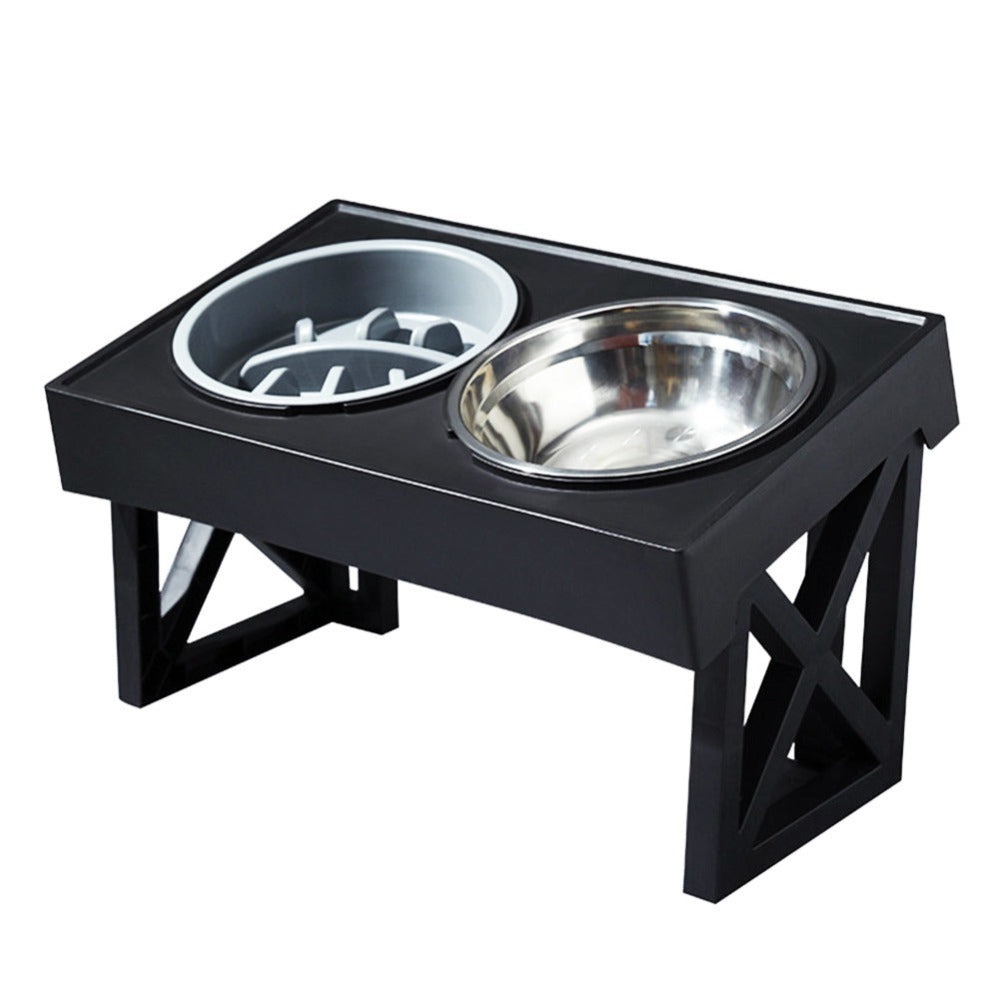 Elevated Dog Bowl Stand Height-Adjustable – Raised Feeder with Stainless Steel & PP Bowls for Small, Medium & Large Dogs, Anti-Slip Feeding Station, 45x26x27.5cm, Black