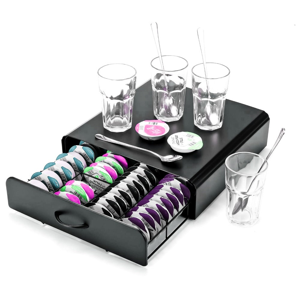 Coffee Pod Holder Drawer for 64 Capsules – Stackable T-Disc Stand with Non-Slip Base & Anti-Vibration Design for Kitchen & Office