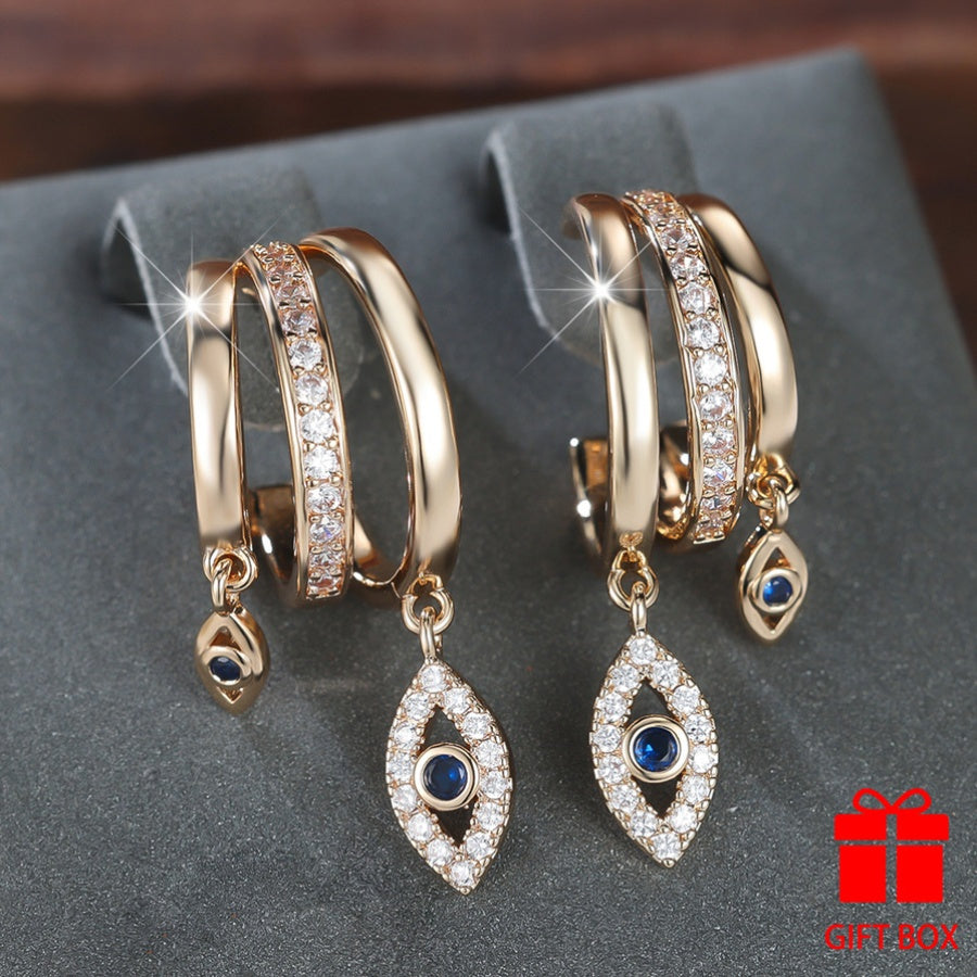 Distinctive Blue Synthetic Zirconia Earrings for Women Featuring a Devil'S Eye Design, Perfect for Luxury Weddings, Parties, Holidays, And Everyday Use, Offering Durability And Shine