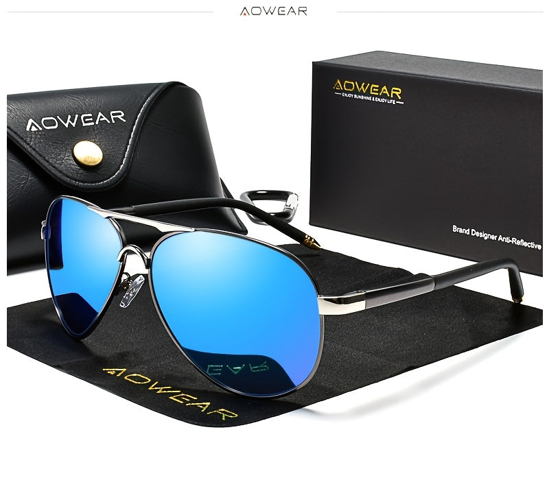AOWEAR UV400 Pilot Sunglasses Polarized Mirror Driving Men Sunglasses
