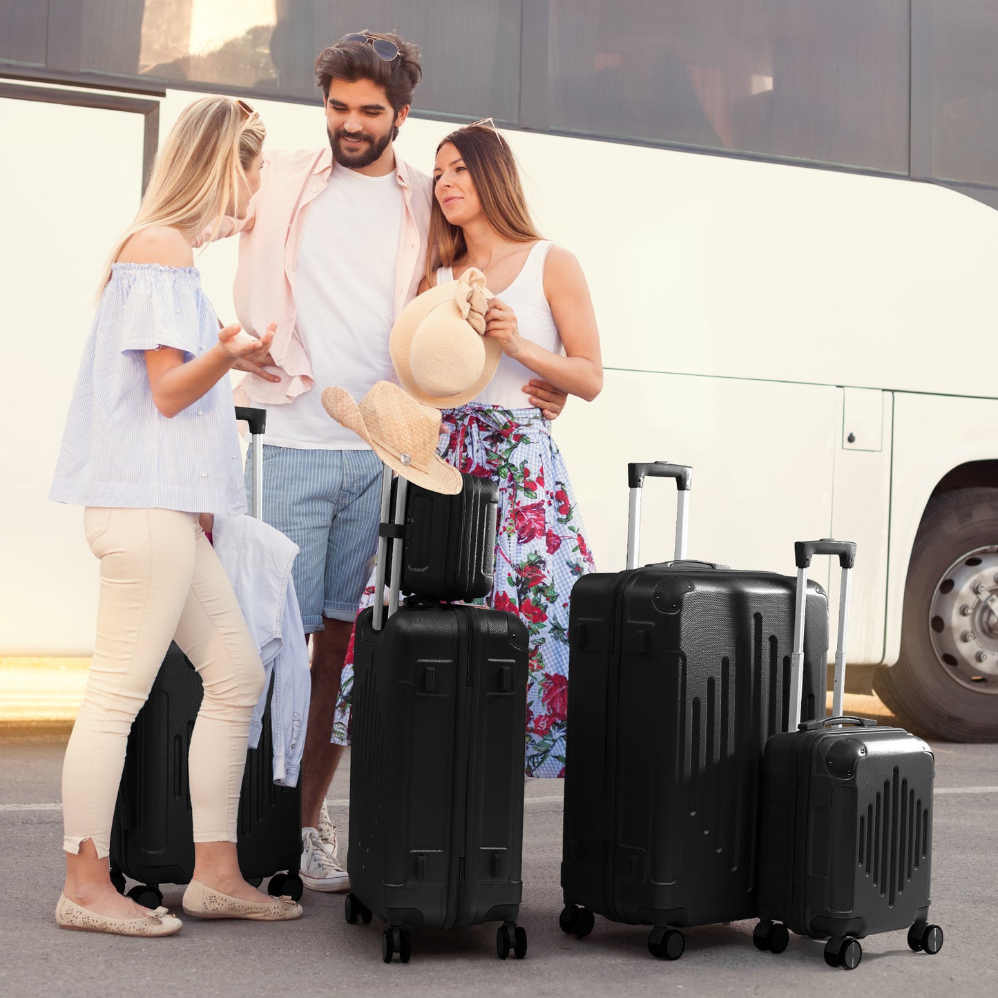 5pcs Hardshell Luggage Set -(12In X 16In X 20In X 24In X 28In) Lightweight Spinner Suitcases W/ Carry On, Durable for Family And Group Travel (Large Checked Luggage)