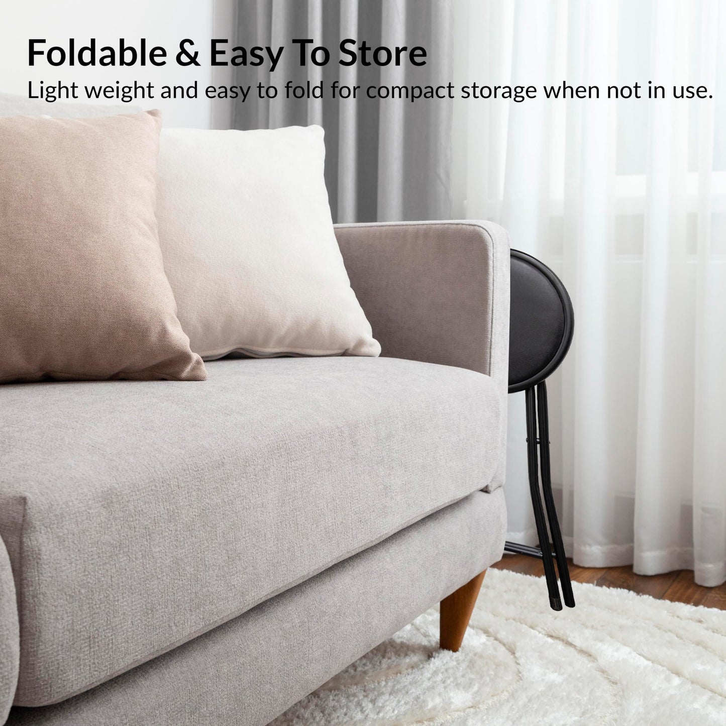 BLACK WHITE FOLDING STOOL ROUND FOLDABLE METAL SPACE SAVING STOOLS PADDED SEAT