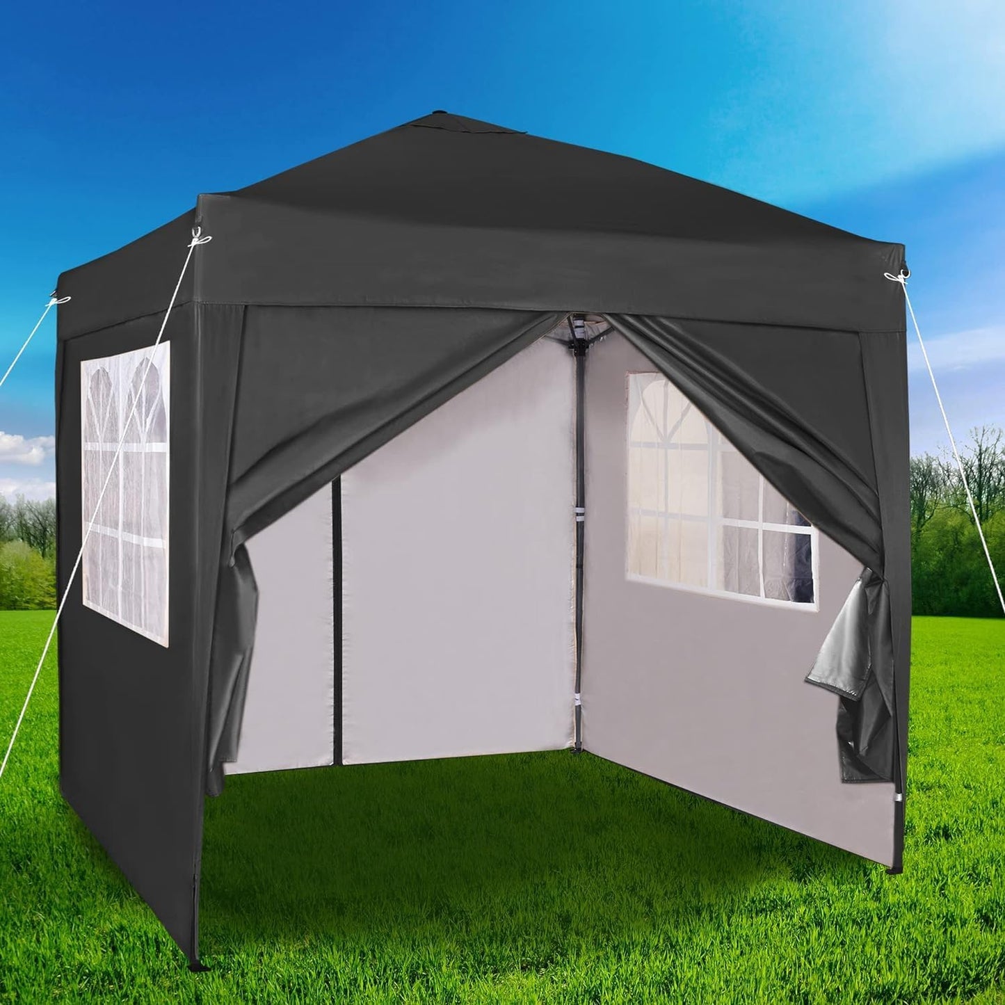 Pop-up Gazebo 2m x 2m With Sides Silver Protective Layer Waterproof Marquee Canopy