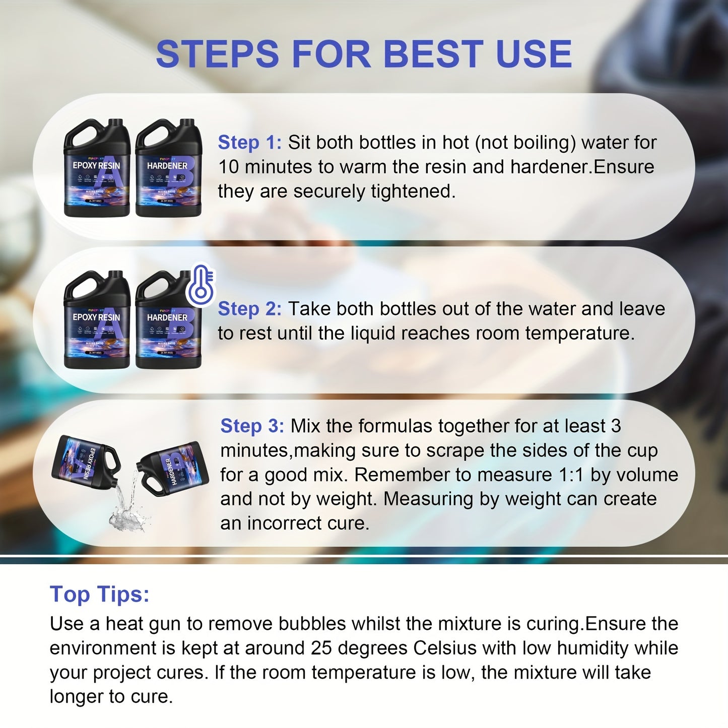 FUNEPOXY Epoxy Resin Kit 1:1 Crystal Clear Epoxy Resin for Table Top 500ml/1L/2L/4L/8L