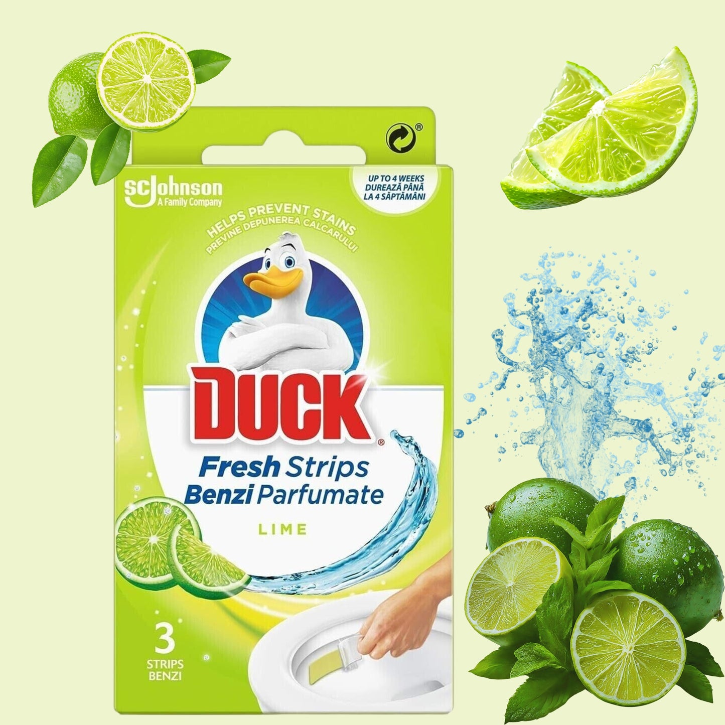Duck Toilet Fresh Strips 4 Pack - Pine & Lime (12 Gel Strips Total) | Mess-Free Home Toilet Freshener | Long-Lasting Fragrance | Easy-Stick Application