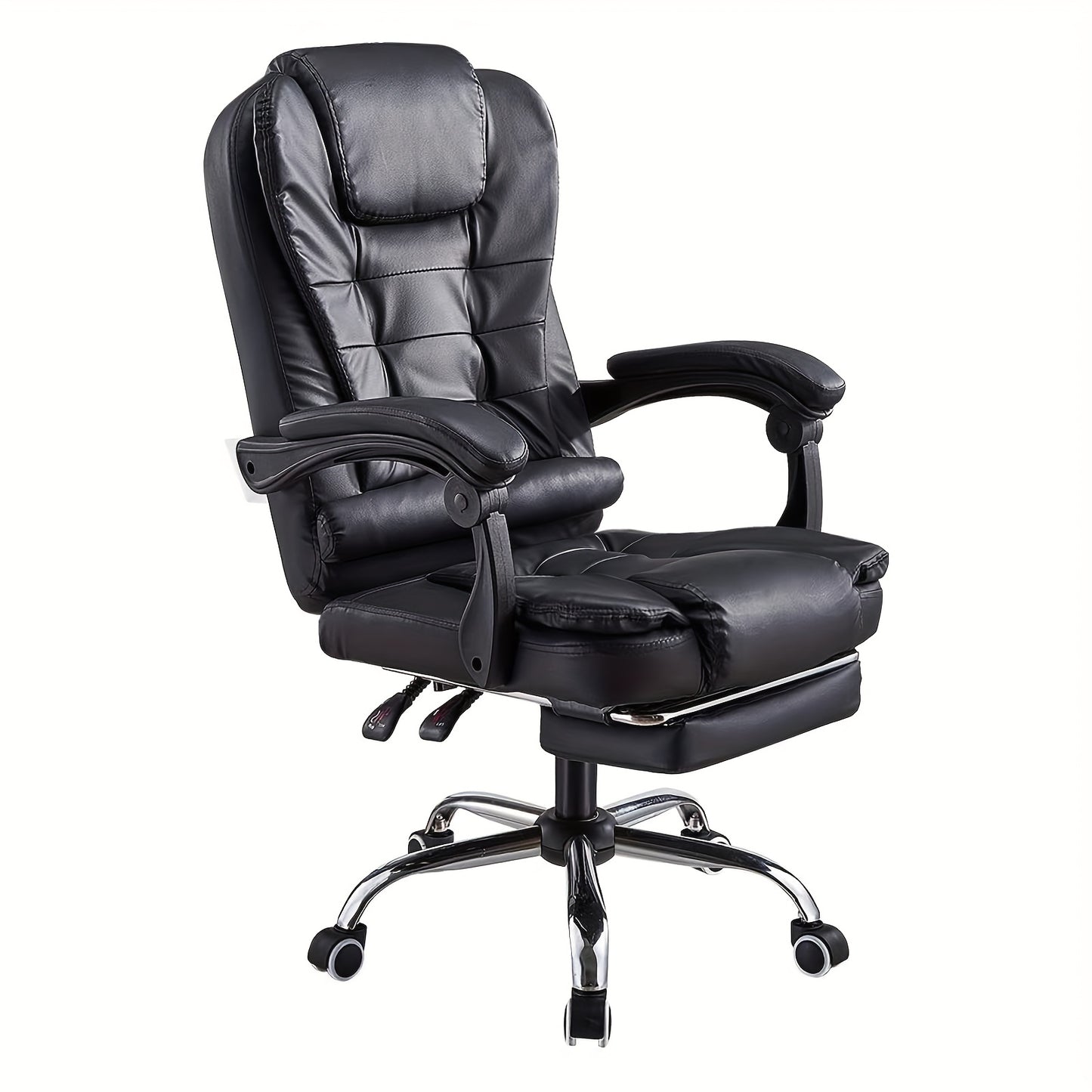 Heavy-Duty Executive PU Leather Office Chair with Footrest/Shelf Compatible for Gaming & Computer Desk, Swivel Reclining Chair with Manual Handle Adjustment, Cushioned & Backrest, Polished Base for Office, Hard Suitable for
