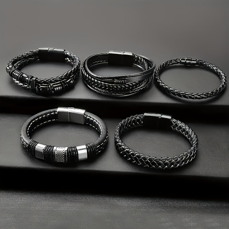 5pcs Men'S Stylish Casual Bangle bangle bracelet Set, Unisex Versatile Accessory, Festival Gift for Valentine'S Day And Graduation Season, Trendy Multi-Piece Jewelry