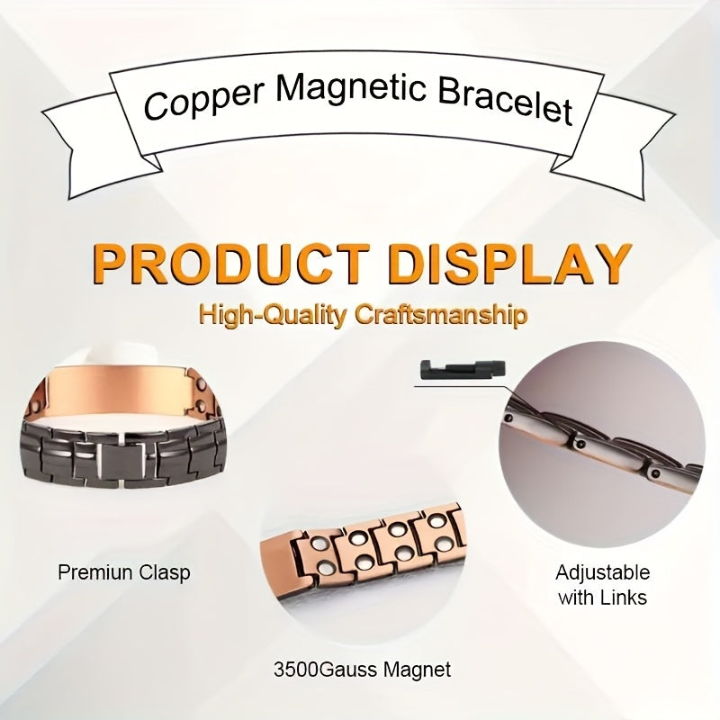 1pc Men's Copper Bracelet with X Super Strong Magnets, Three-Row Design & Adjustable Tool - Tennis, Gym, Recovery Sports Leisure Wristband | Father's Day Gift Jewelry | Adjustable Wrist Strap2