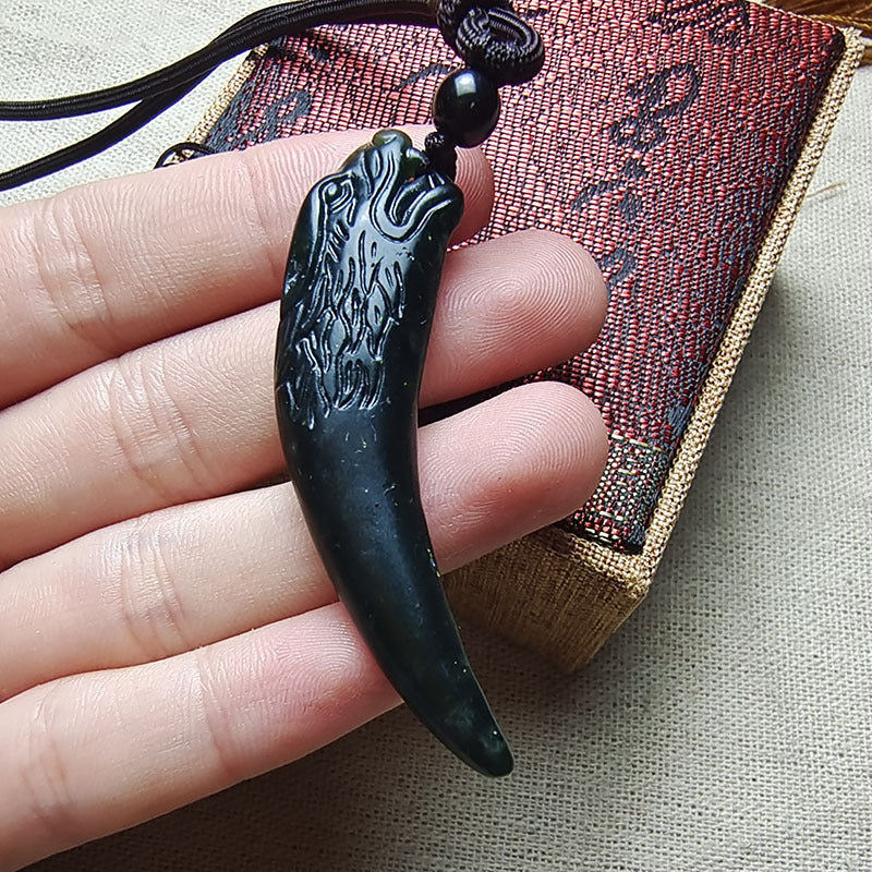 1pc Authentic Black Domineering Spike Pendant Male Dark Faux Double-Sided Dragon'S Tooth Necklace Pendant for Protection