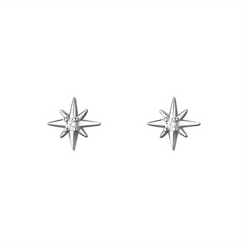 925 Sterling Silver Hypoallergenic Star Stud Earrings - Inlaid Zirconia - for Women - Elegant And Comfortable Daily Wear