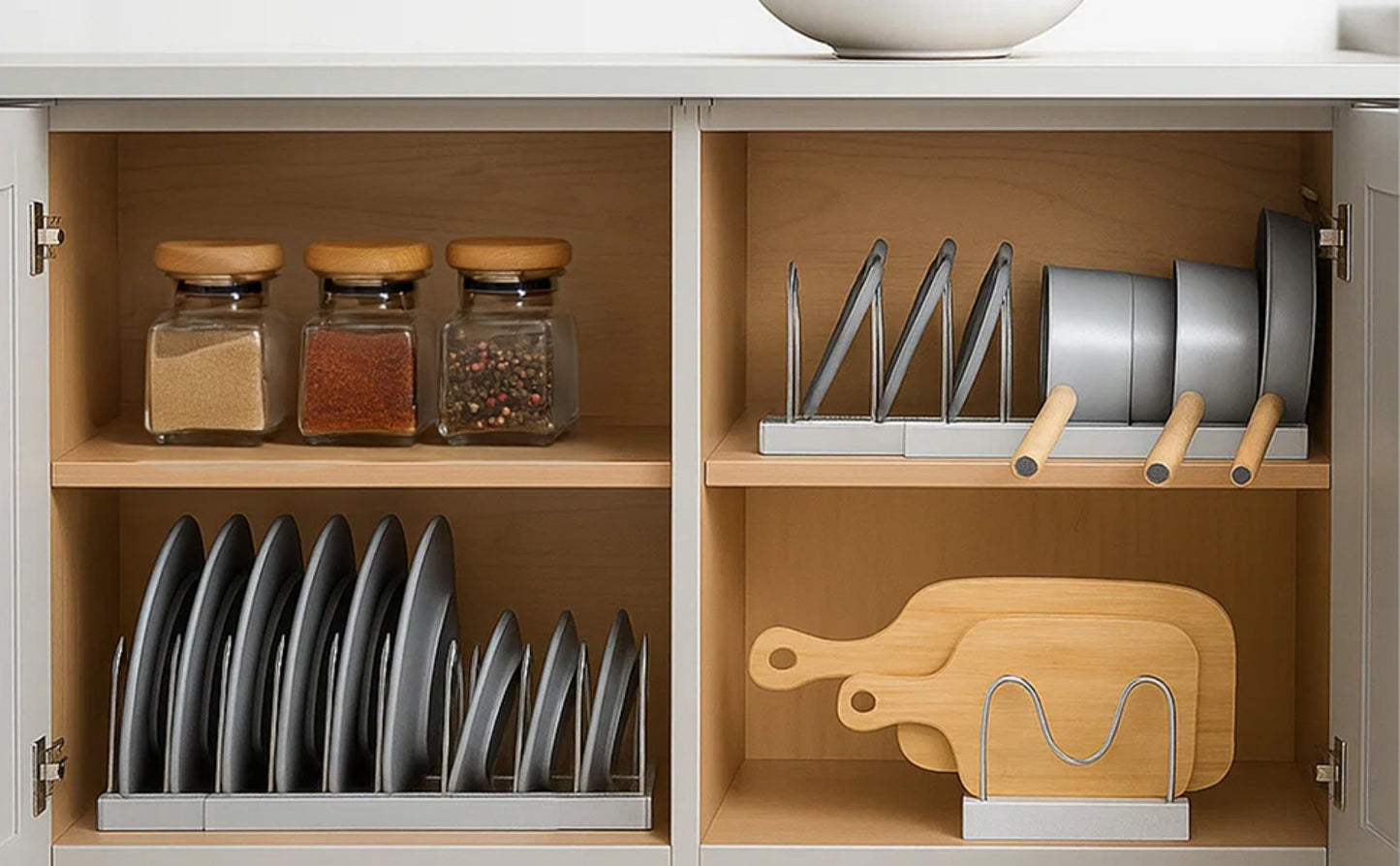 Expandable Pan Lid Organiser Rack 7/10 Adjustable Dividers, Anti-slip Pantry Cupboard Organiser Kitchen Drawer Bakeware Plate Holders for Pots, Pans, Chopping Board, Saucepan, Baking Trays