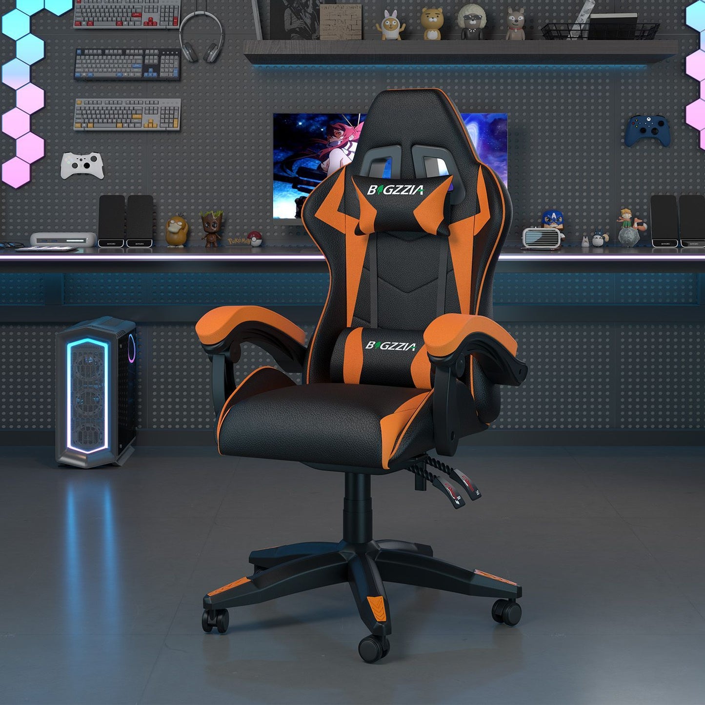 GartistGo Ergonomic Gaming Chair - Gamer Chairs with Lumbar Cushion + Headrest, Height-Adjustable Office & Computer Chair for Adults, Girls, Boys (Without footrest)