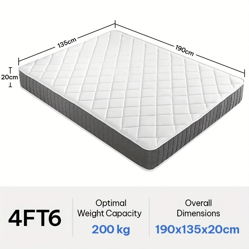20cm Medium-Firm Spring Hybrid Mattress for Home Bedroom Living Room Hotel, with Pocket Springs for Night Sleep Comfort- Single/Small Double/Double King Super King Sizes, Mattress In A Box, Bedroom Furniture