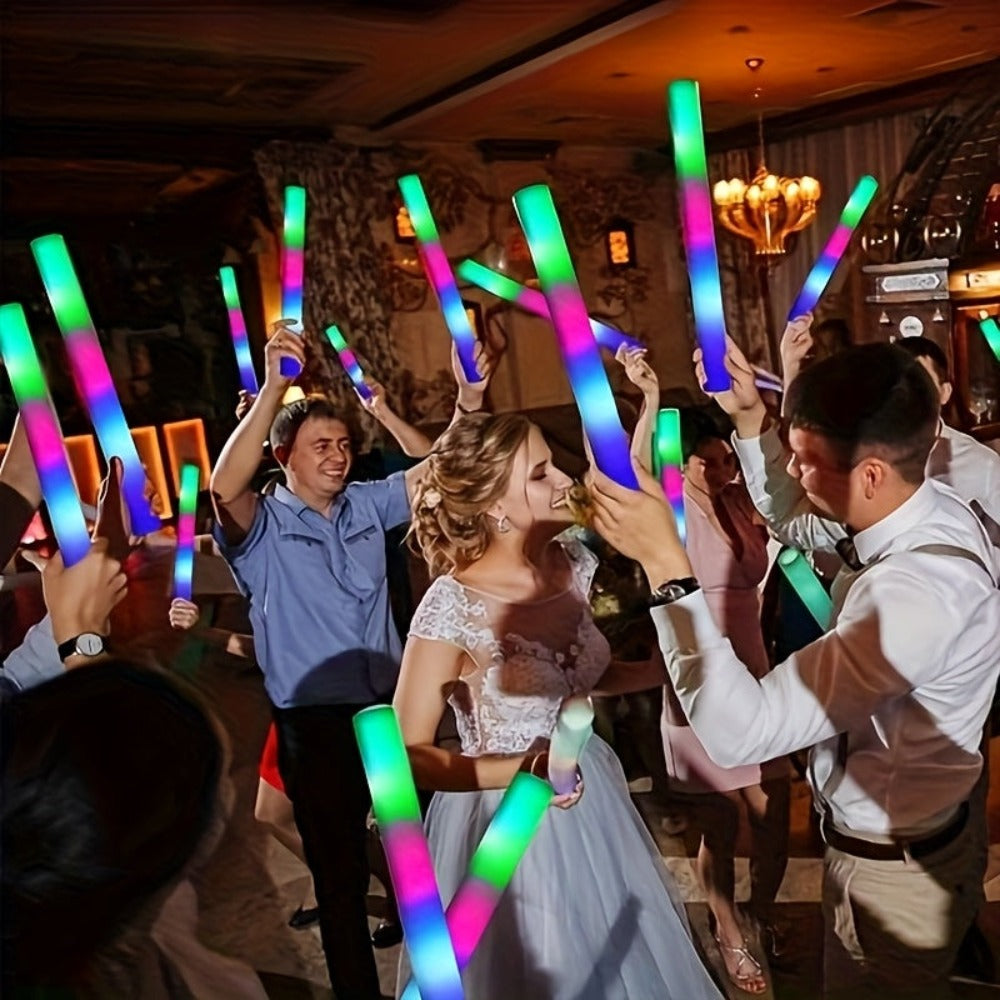 LED Foam Light Up Sticks 42-Pack | 3-Colour Glow Sticks Bulk Party Favours for Weddings, Concerts, Sports Events, Camping & Glow Parties | Flashing Foam Batons