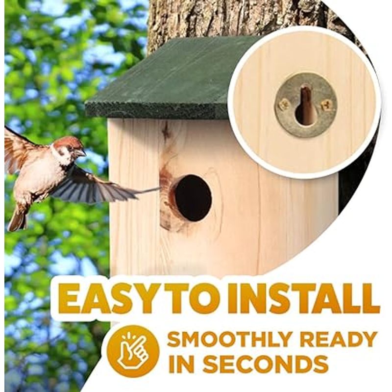 Garden Mile Traditional Wooden Garden Ornaments Outdoor Bird House Black Wooden Roof Garden Bird Box - Natural Large Freestanding Hanging Wild Birds Nesting Box For Tree, Patio And Garden Décor