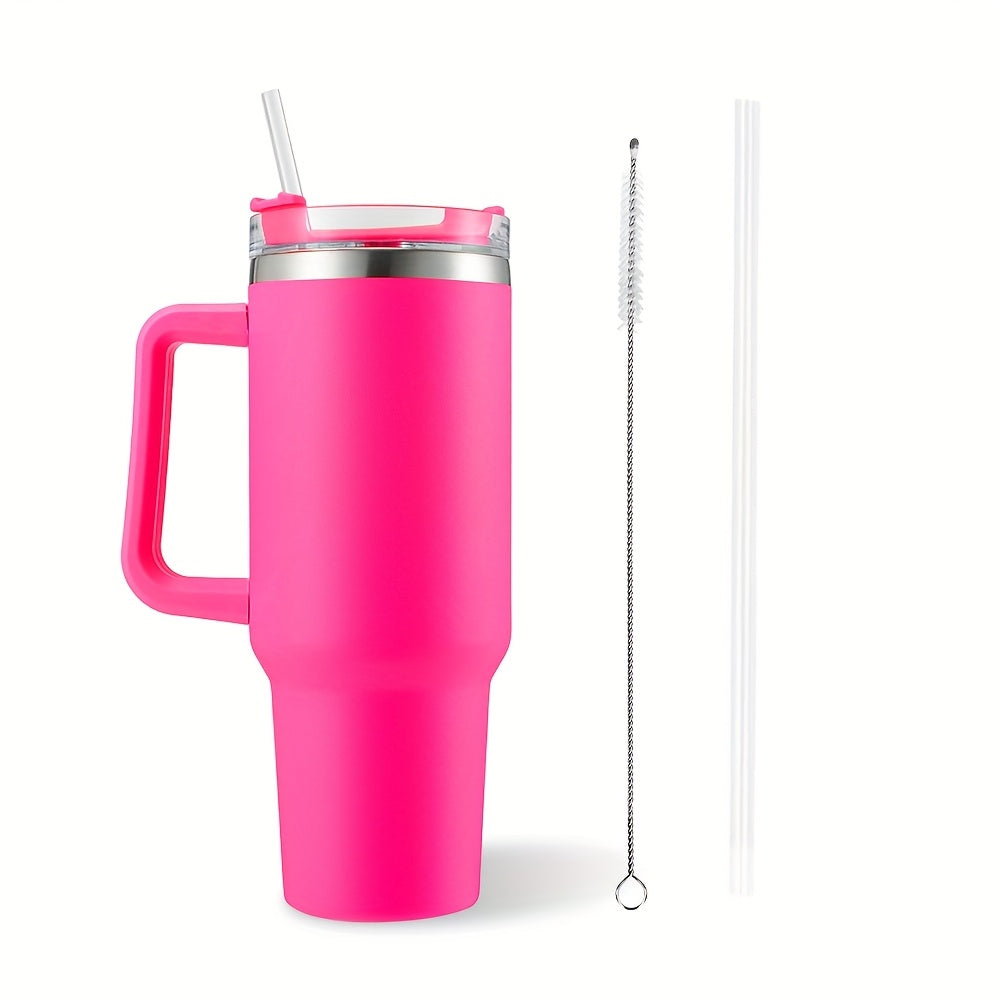 H1 40oz Powder Coated Tumbler with Handle And Lid Travel Tumbler with Brush Straw Stainless Steel Tumblers Vacuum Insulated Tumblers Hot Coffee Mugs Cups Water Bottle for Home Office Tour Gifts School Holiday