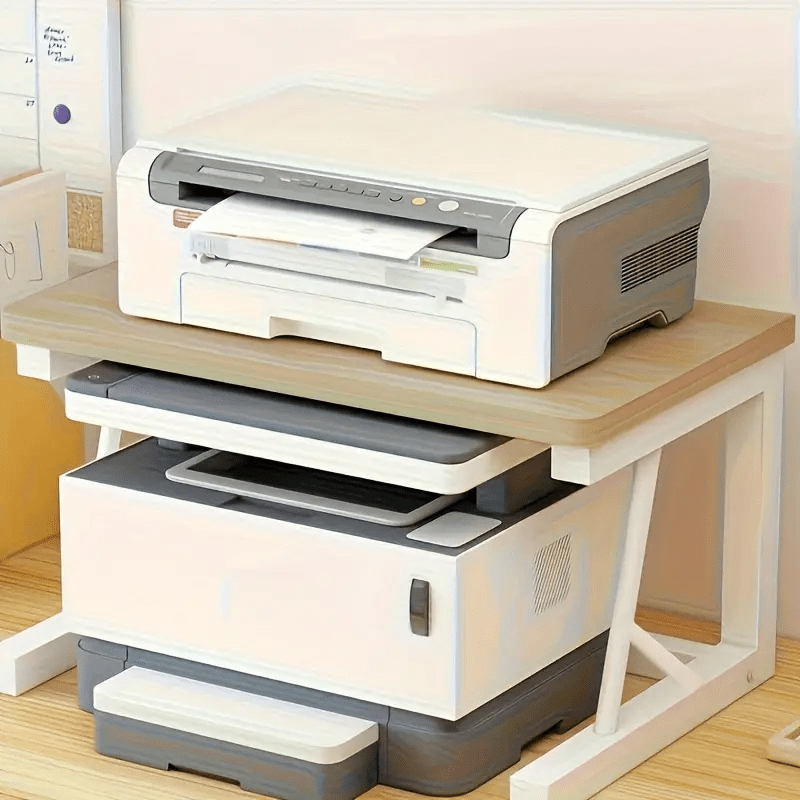 1pc Space-Saving Wooden Printer Stand with Storage Shelf - Durable, Sturdy Desk Organizer for Office and Home, Elevated Layer Design for Printers and Supplies