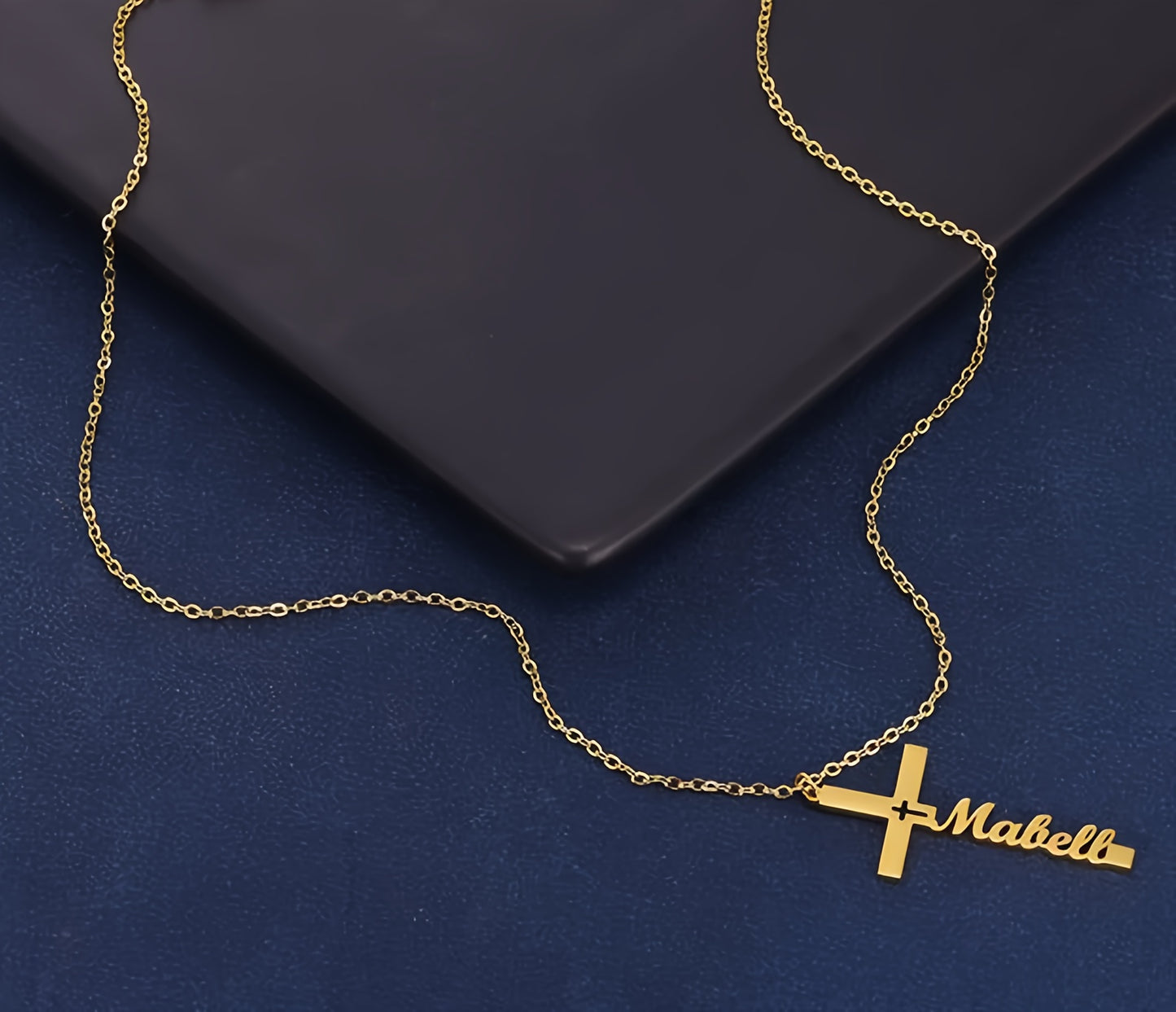 Golden Silvery Personalized Custom Name Necklace 1pc, Hollow Cross Pendant, Women Girlfriend Gift Jewelry, Easter Religious Belief Gift, Suitable for Women Mom