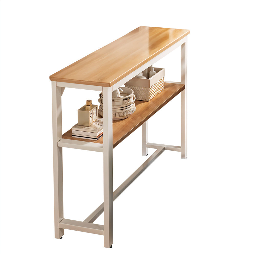 1pc Modern Simple Double Wall Long Narrow Table, Bedside Table At The Foot of The Bed, Long Table Behind The Sofa, and Long Storage Table with Seams, 80*20*100.2cm