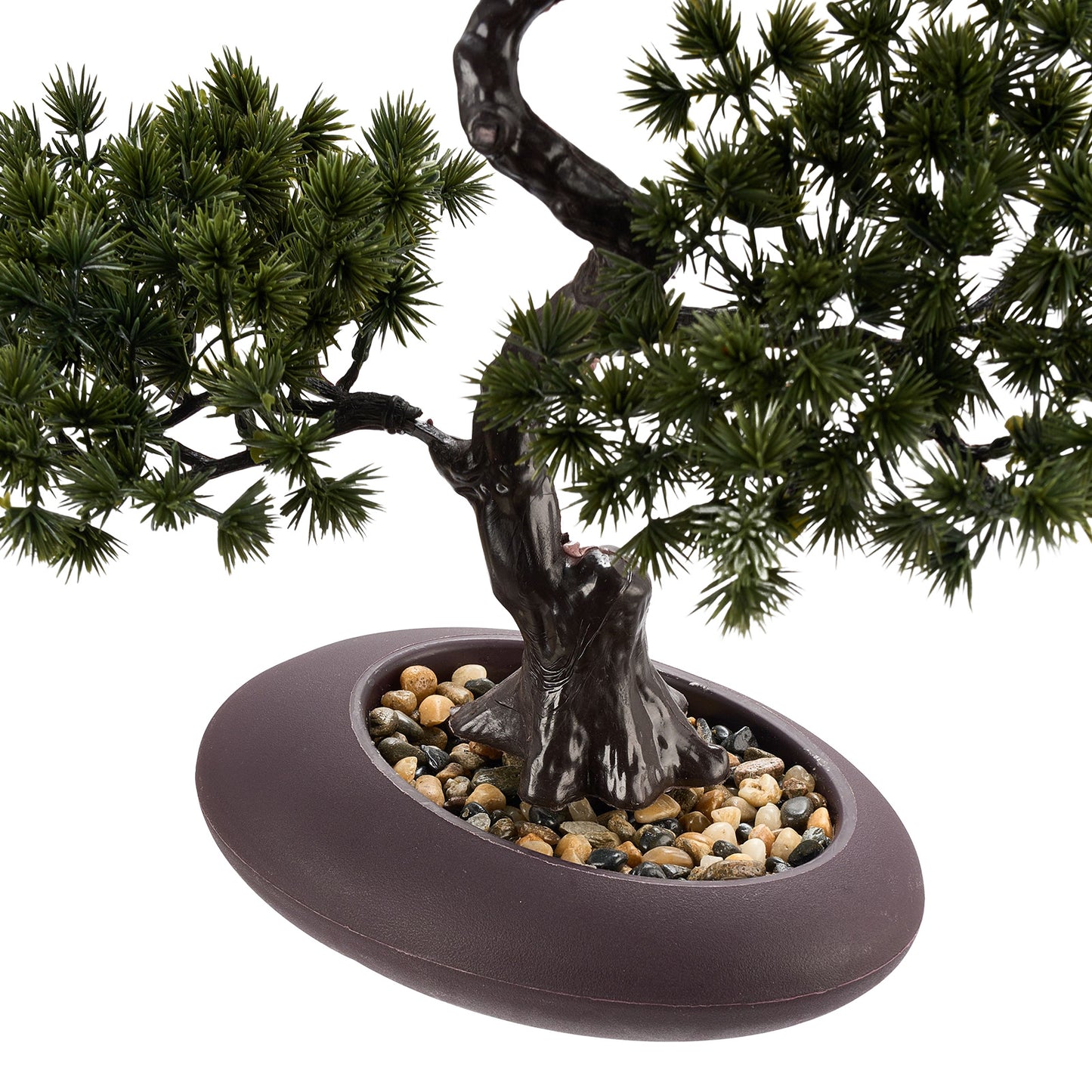 1pc Artificial Pine Bonsai Ornament, Simulation Welcome Pine Fake Plant in Matte Dark Brown Pot, Retro Curved Trunk Faux Greenery, Tabletop Desktop Decor for Shop Front Desk & Home Decor