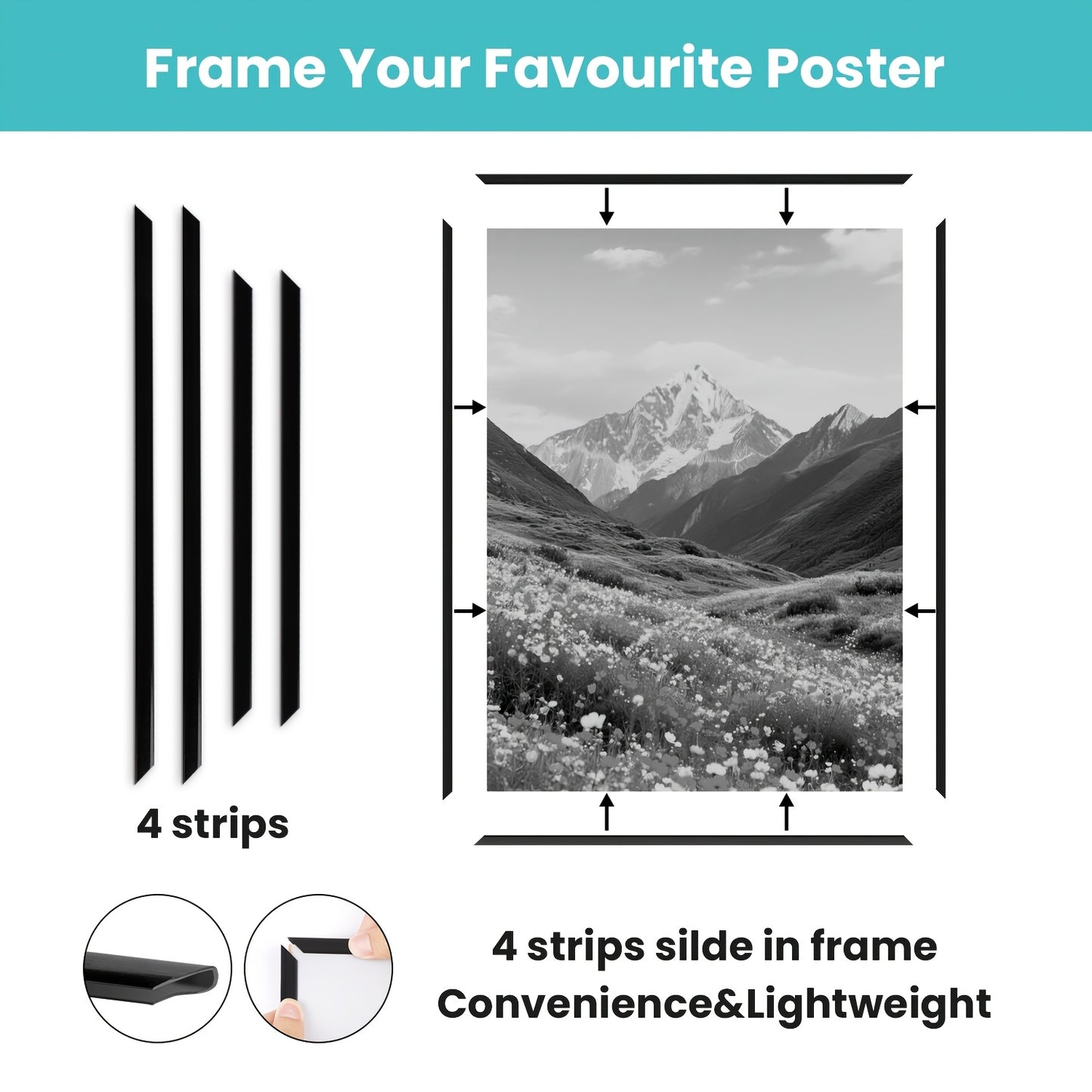 3 Pack Picture Frame 50Cm X 70Cm, 50X70 Picture Frame Black for Photo Gallery - Slide-In Strips, Horizontal Or Vertical Wall