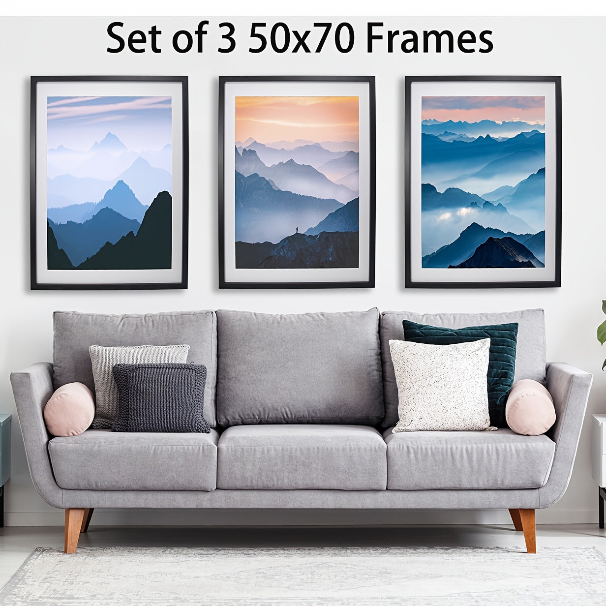 Gallery Poster 50x70cm Boxed Picture Frames Set Of 3 Wooden Effect Box Frame with Mat for 40x60cm, 70X50cm Poster Frame with Acid Free Mount for 40x60cm Photo 3PK