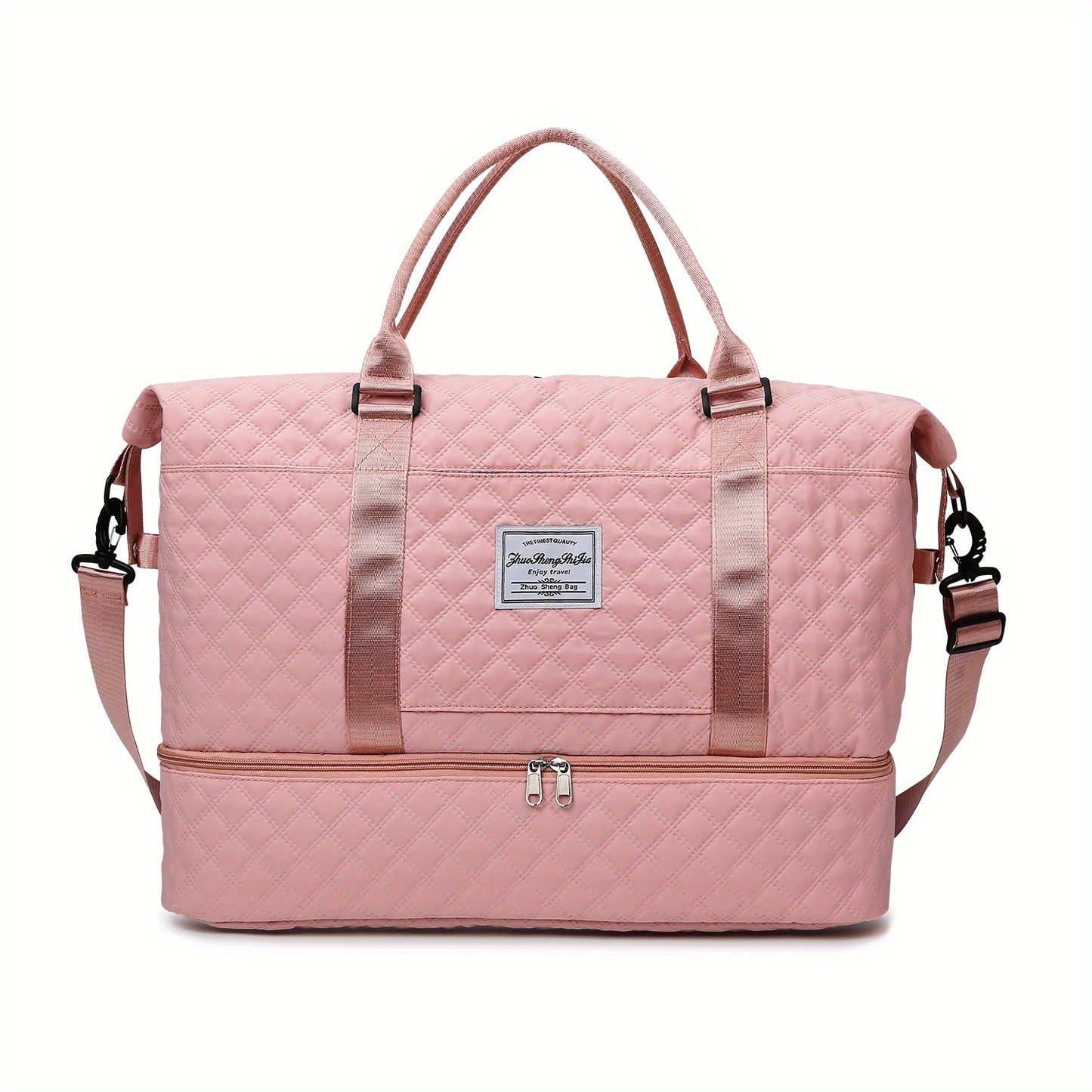 Women's Large Gym Bag Weekend Travel Holdall Duffle Bag Ladies Luggage Sports Bag with Handles Shoulder Strap Black Pink