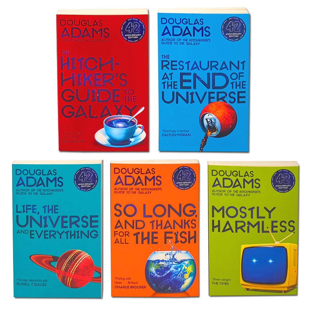 The Complete Hitchhiker's Guide to the Galaxy Box set 5 Paperback Books for Ages 12+ by Douglas Adams Humorous Fantasy Adventure Classic Saga Trilogy