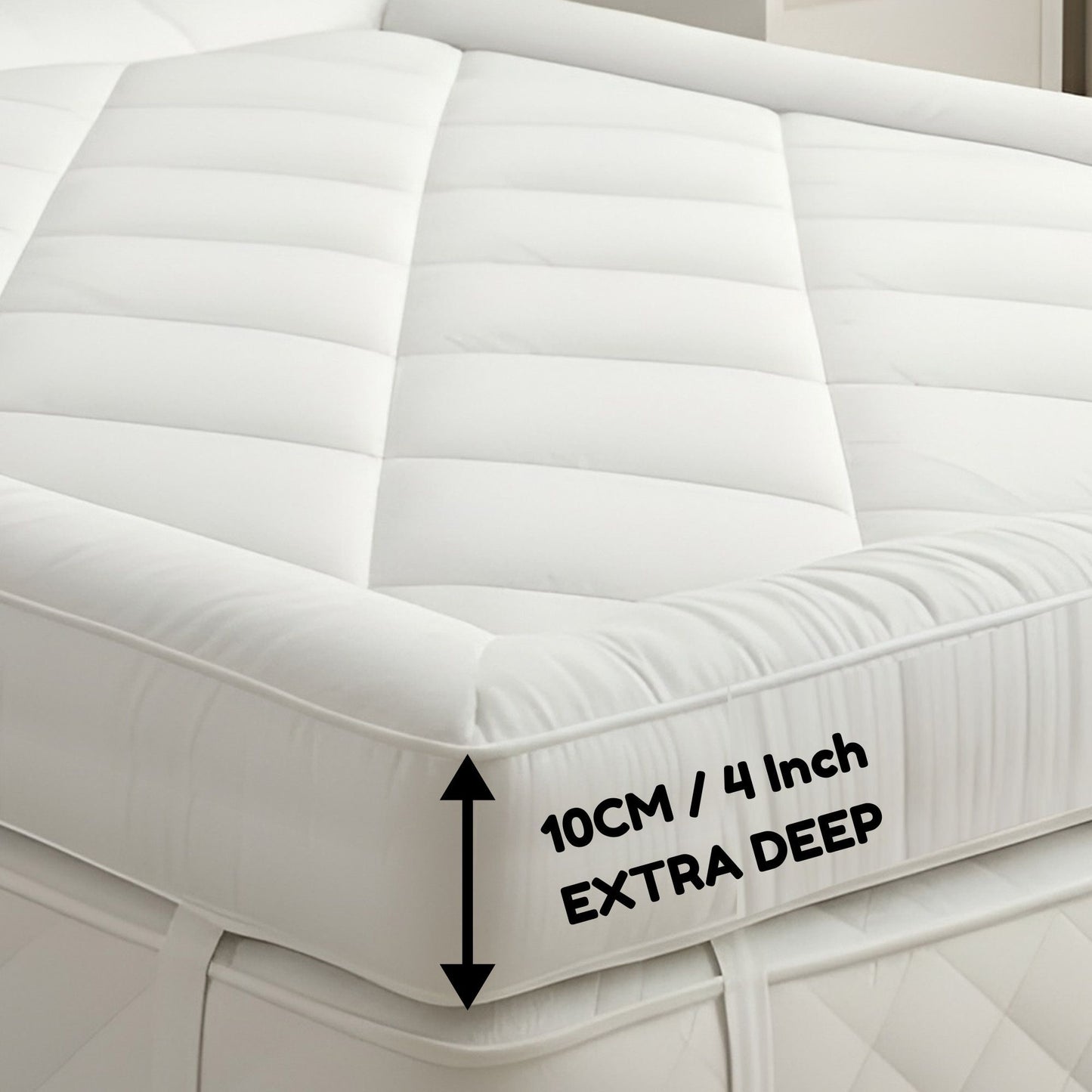 Hotel Quality 10cm Mattress Topper, Ultra Soft & Deep Mattress Topper, 1200gsm Brushed Microfiber Mattress Pad with Hollowfiber Filling, Elastic Corner Straps Fits Up to 40cm, Single, Double, King, Super King Sizes
