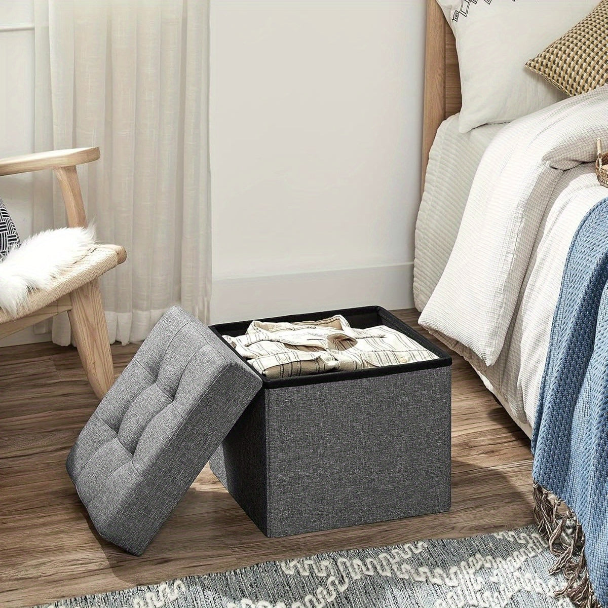 Storage Stool Padded Foldable Bench, Chest with Lid, 40L Capacity, Holds Up to 300kg, for Bedroom, Hallway, Living Room