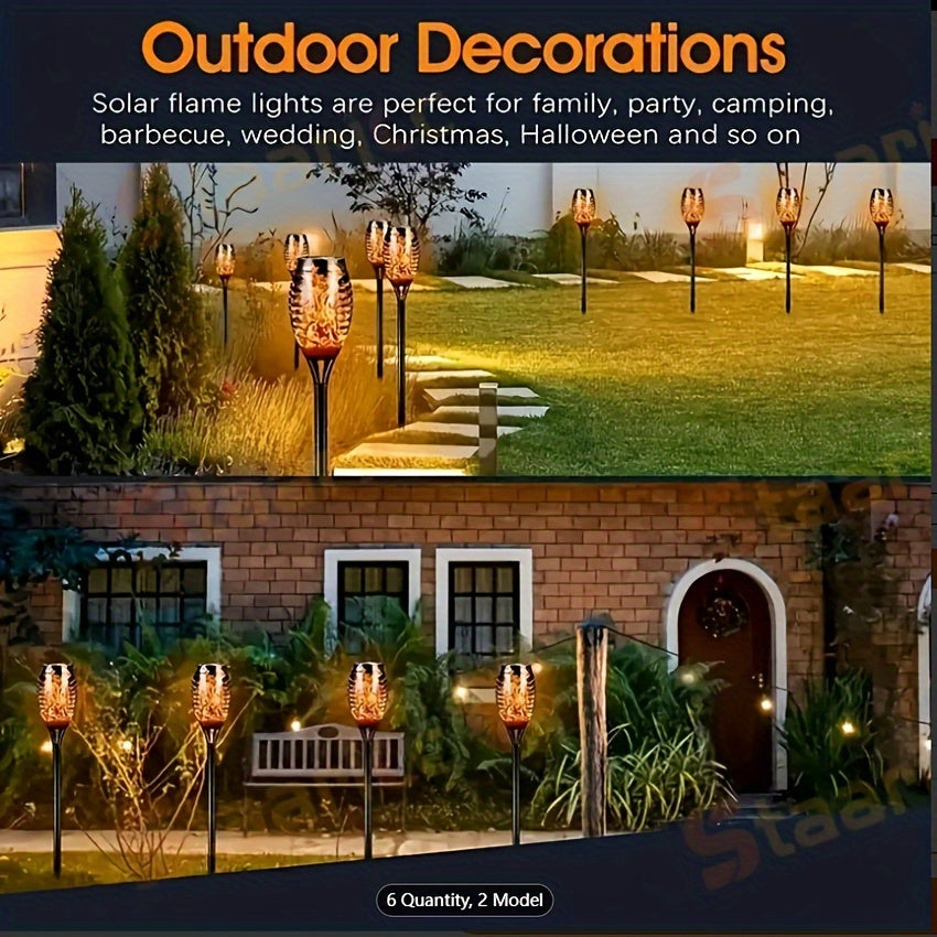 Mini Solar Flame Torch Lights 4 & 8 Pack 12 LED – Flickering Flame Effect Solar Garden Stake Lamps for Pathway, Yard, Patio, Pool & Lawn | Halloween & Christmas Outdoor Landscape Decoration