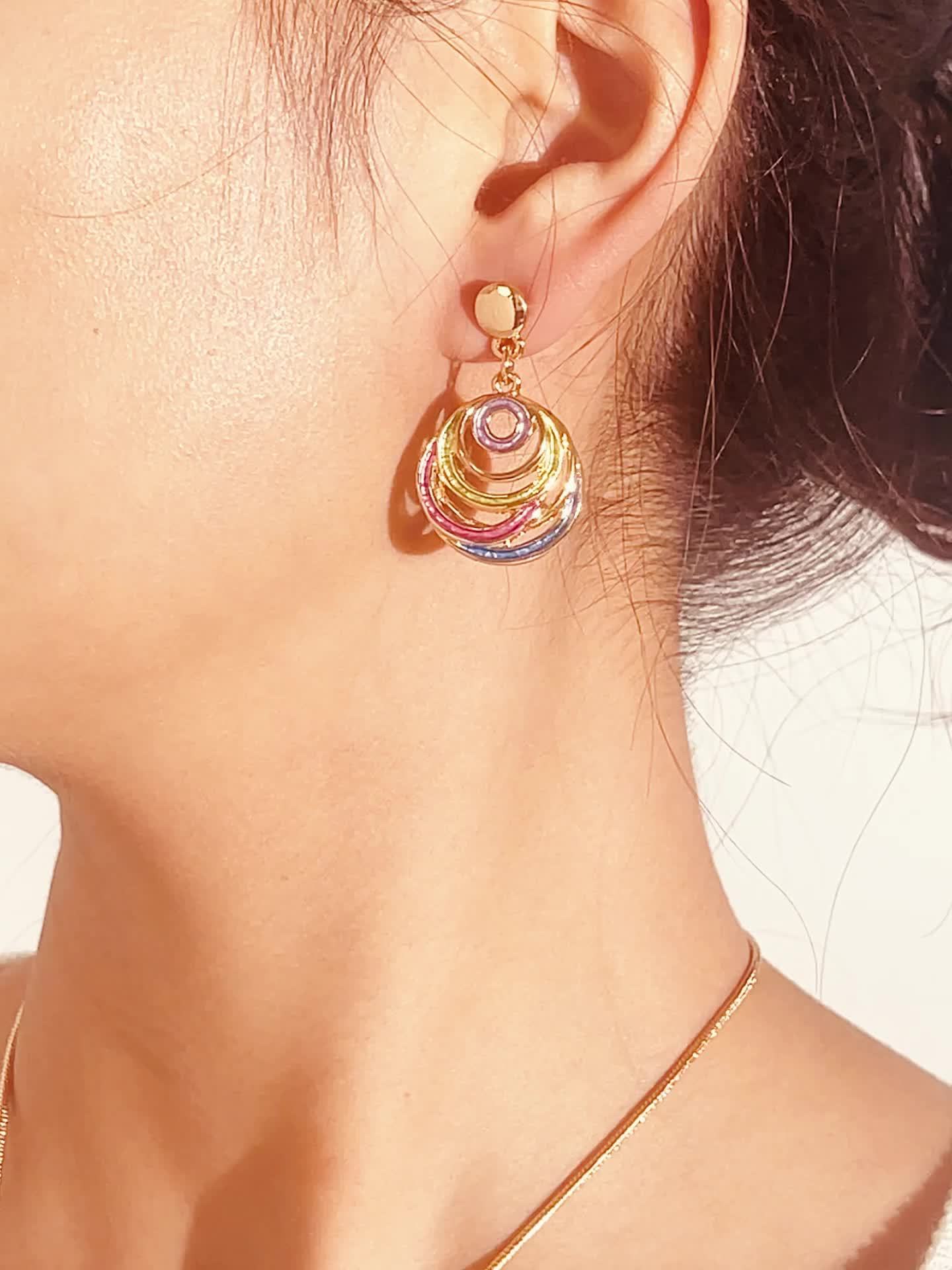 1pc Necklace 2pcs Earrings Women Zinc Alloy Colorful Enamel Round Pendant Choker Jewelry Sets Spring Summer Fashion Accessories, Family Gift, Mother's Day Gift