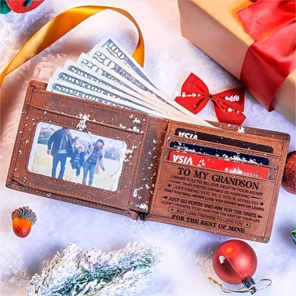 Men's Slim Leather Wallet Card Holder Minimalist Bifold Purse for Boys Teens Gift Brown RFID Blocking