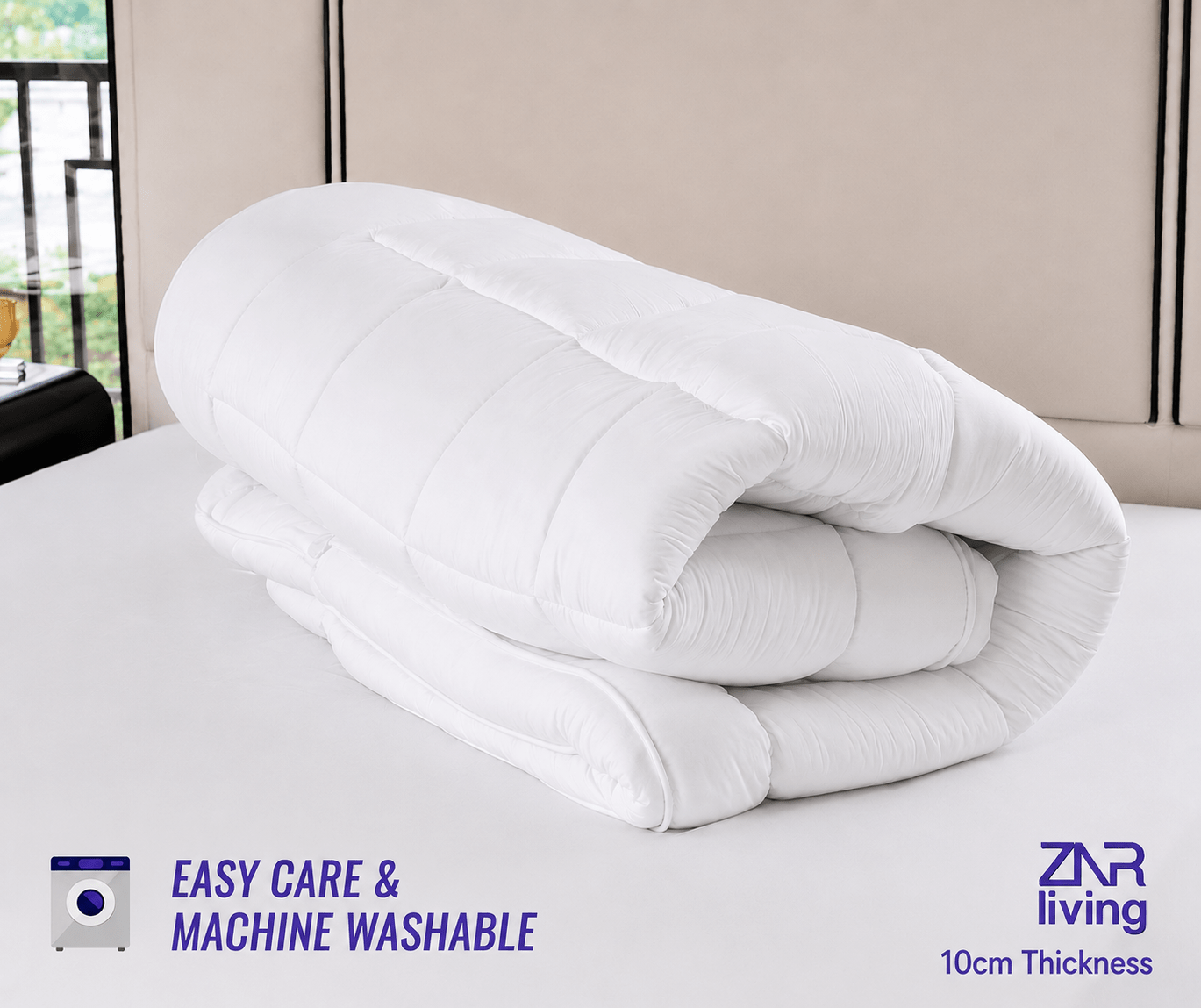 Supersoft Mattress Topper Bed - 4 Inch (10cm) Thick Mattress Topper with Elasticized Corner Straps - White