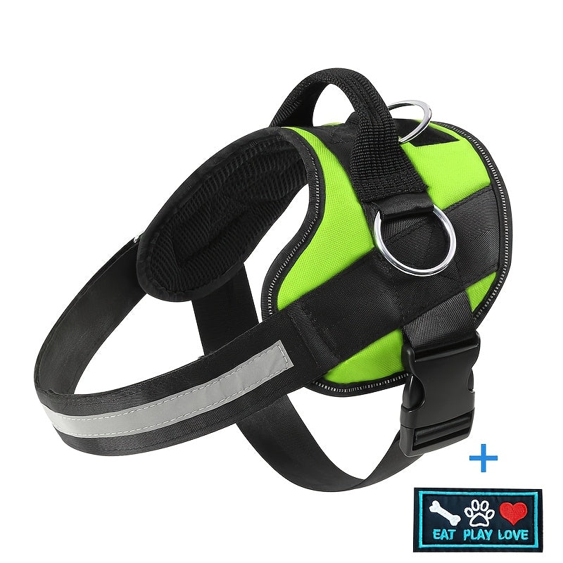 Adjustable Reflective Dog Harness Nylon Vest – Striped Design with D-Ring Leash Attachment & Eat Play Love Patch, No-Pull Walking Harness for Small & Large Dogs