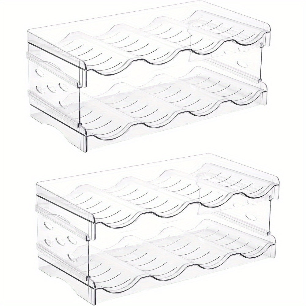 Stackable 2 Tier Water Bottle Holder 4 Bottles Per Tier Clear Plastic fridge Bottle Rack Wine Racks for Cabinet Fridge Pantry Freezer Space Saving Kitchen Storage Organisers