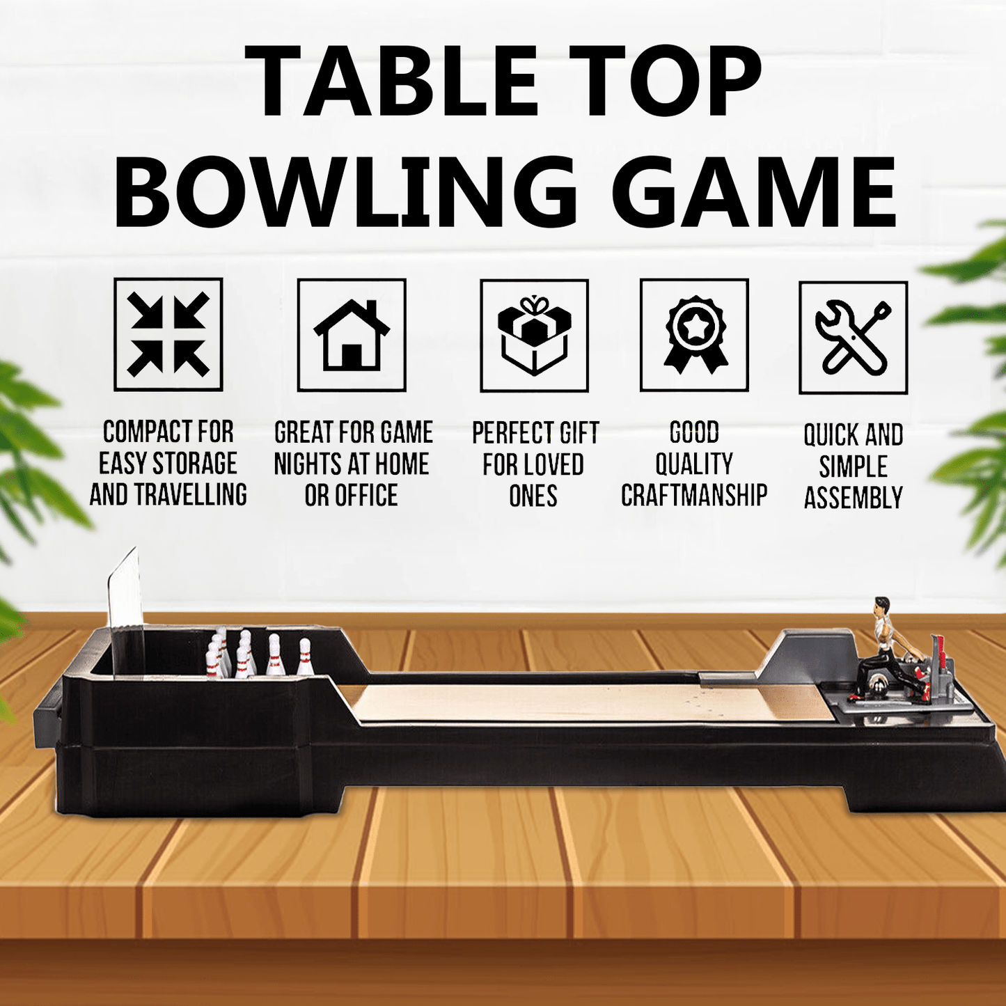 Tabletop Mini Bowling Game Set with 12 Pins + 2 Bowling Balls, Desktop Bowling Game, Bowling Toys, Bowling Alleys with Launching Chute & Side Gutters for Adults & Children