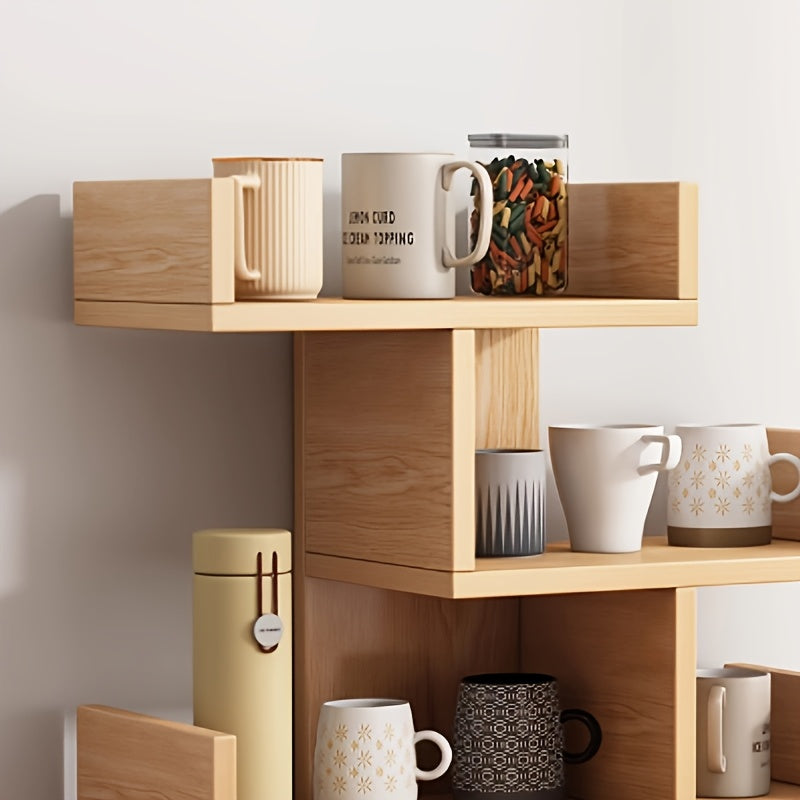 1pc Wooden Layered Artistic Desktop Bookshelf, Simple Desktop Storage Rack, Office Bookshelf, Decorative Rack Suitable for Offices, Bedrooms And Studies