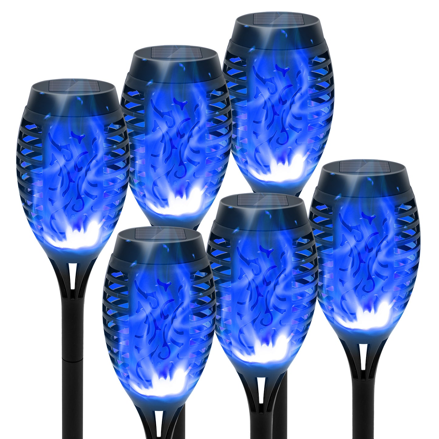 Solar Torch Lights 6 Pack Flickering Flame Effect – IP65 Waterproof Auto On/Off LED Pathway Lights, 4 Colour Options for Garden, Lawn, Patio, Yard & Outdoor Landscape Decor UK