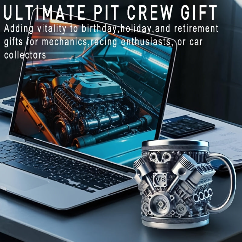 Stainless Steel Cup- V8 Engine Design, 15oz Handmade Durable& Stylish, Perfect for Car Enthusiasts