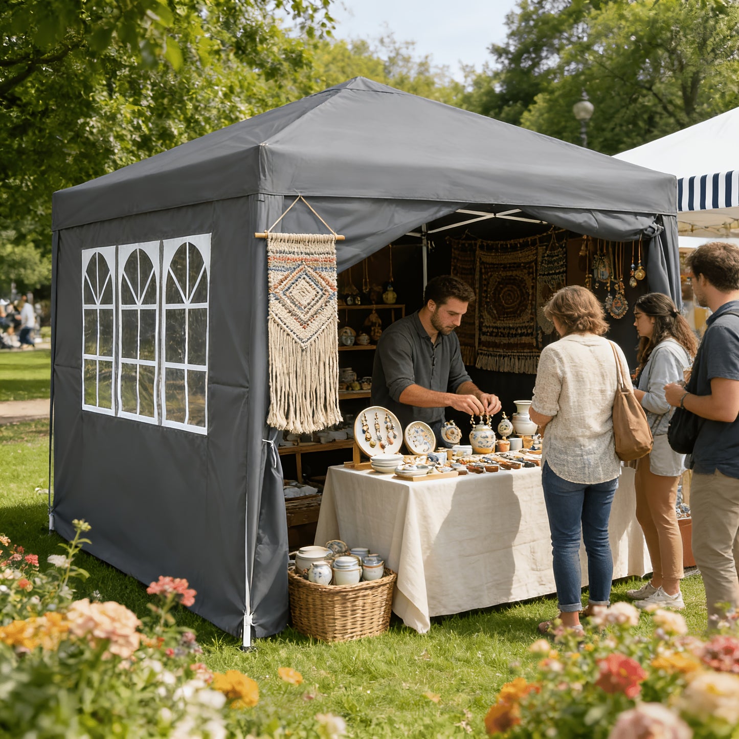 Folding Garden Gazebo 2. 5x2. 5m/3x3m with Side Panels & Carry Bag, Outdoor Tent with UV Protection for Picnic, Party & Garden, Anthracite/Grey/Green/White