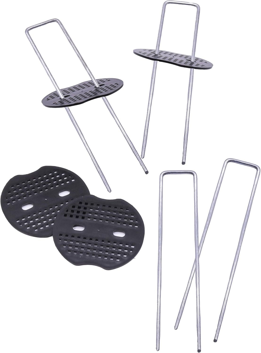 Weed Control Membrane Pegs + 100 Buffer Washers - 6” Galvanized Steel Anchor Pegs for Weed Mat, Landscape Staples, Artificial Grass Pins, Ground Cover Barrier (100-6inch)