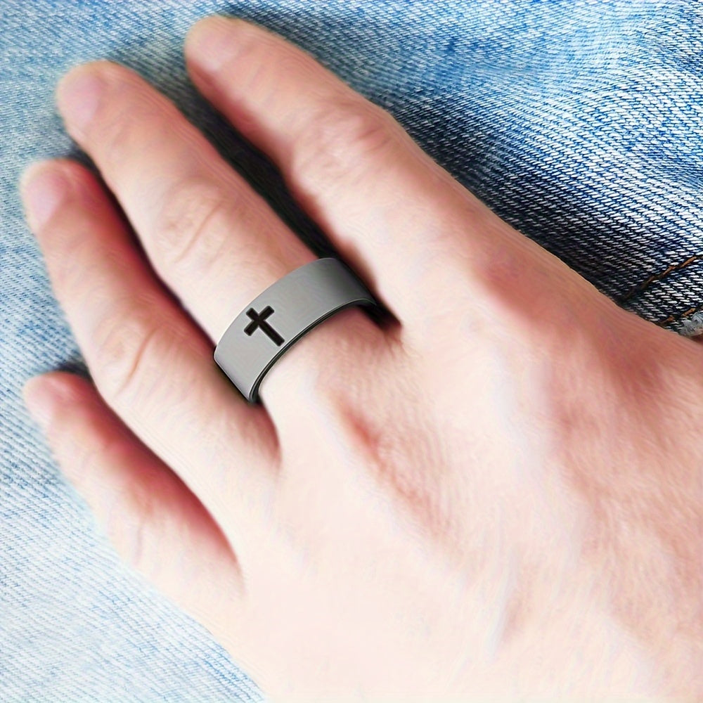 Cross Silicone Carved Ring, Fashion Easy Daily Engagement Proposal Wedding Outdoor Sports Ring Men Women Marriage Anniversary Valentine'S Day Father'S Day Mother'S Day Party Halloween Gift Jewelry Ring Cross Breathable Comfortable Ring 8Mm Bla