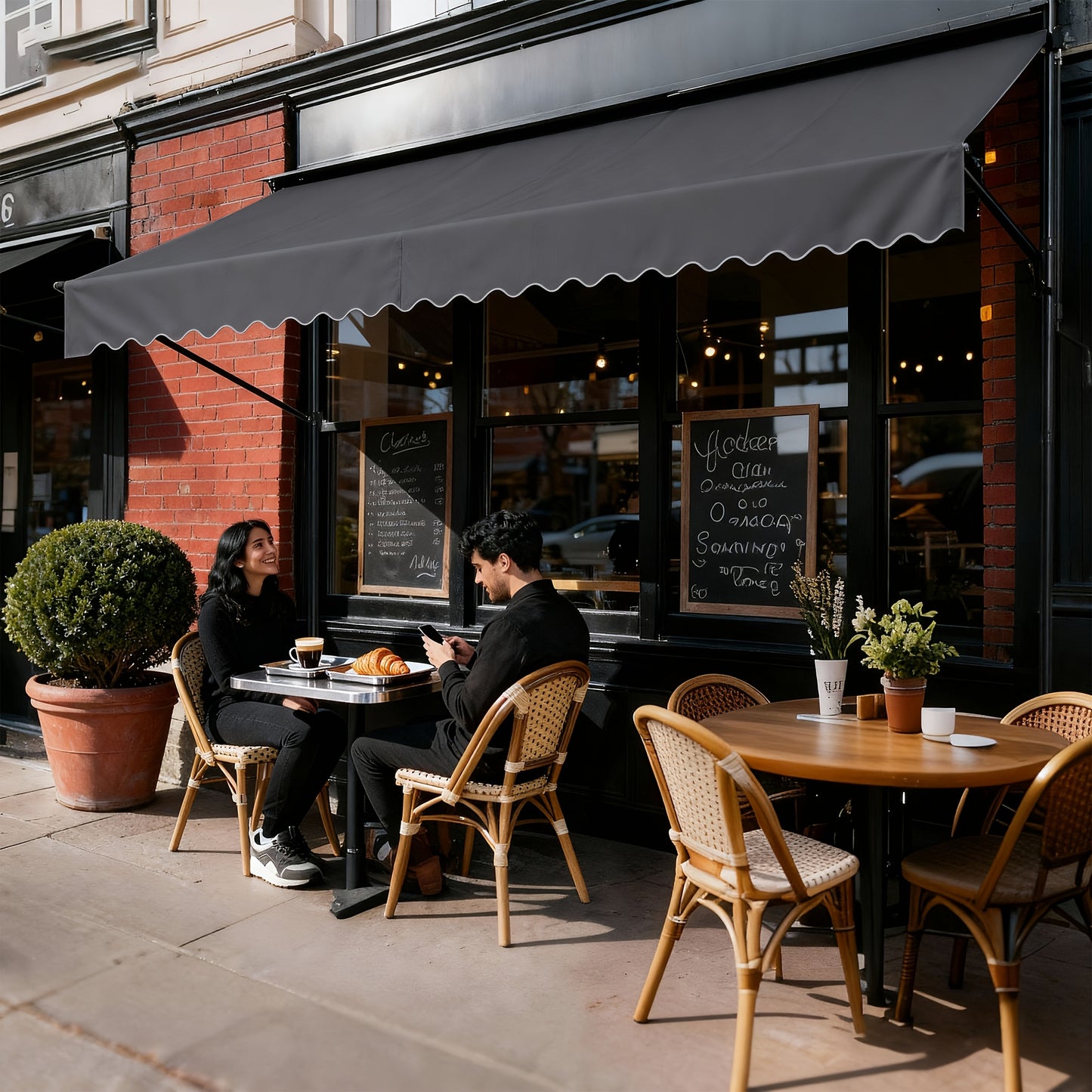 Clamp Awning With Hand Crank Balcony Awning No Drilling Awning Retractable Sun Protection Made Of Polyester UV-Resistant And Height Adjustable Patio Canopy, Dark Grey/Light Grey, 200/250/300/350/400 X 120 Cm