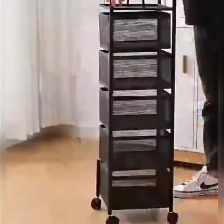 6 Tier Kitchen Rotating Storage Trolley Cart Utility Vegetable Mobile Shelf Rack