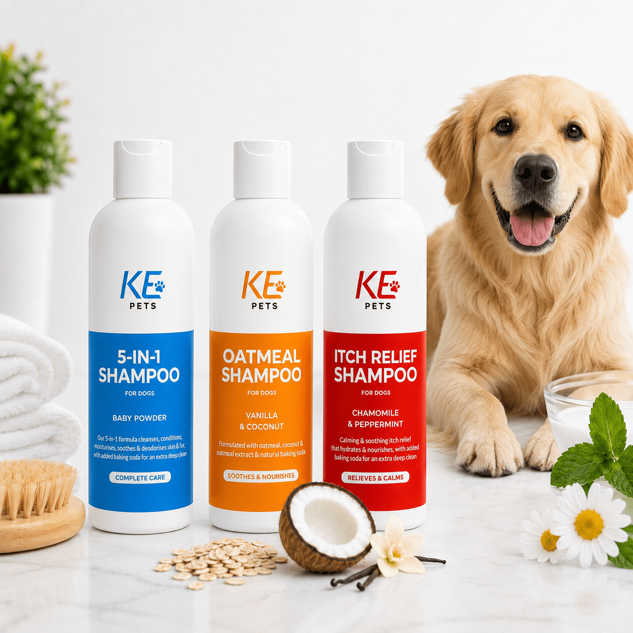 Pet Shampoo Set for Dogs and Cats 7-in-1 Formula for Deep Cleaning Moisturizing Soothing Deodorizing and Nourishing Grooming Three Pack