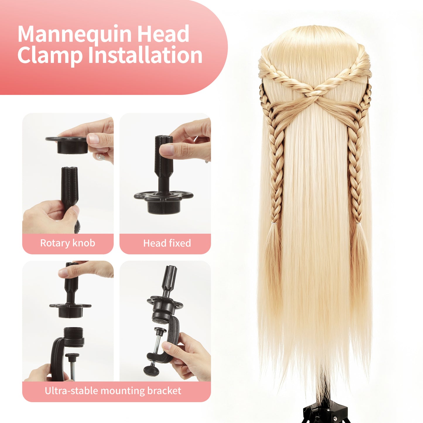 24"/28" Hairdressing Styling Mannequin Doll Salon Training Hair Clamp Professional