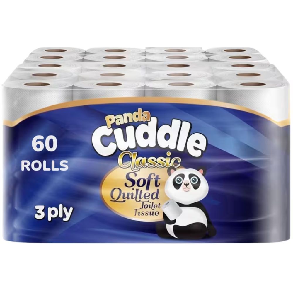 Panda Cuddle 3-Ply Paper Towels 60 Rolls Classic Soft Quilted - 12 x 5 Rolls (Total 60 Rolls) Super Soft Luxuriously Quilted