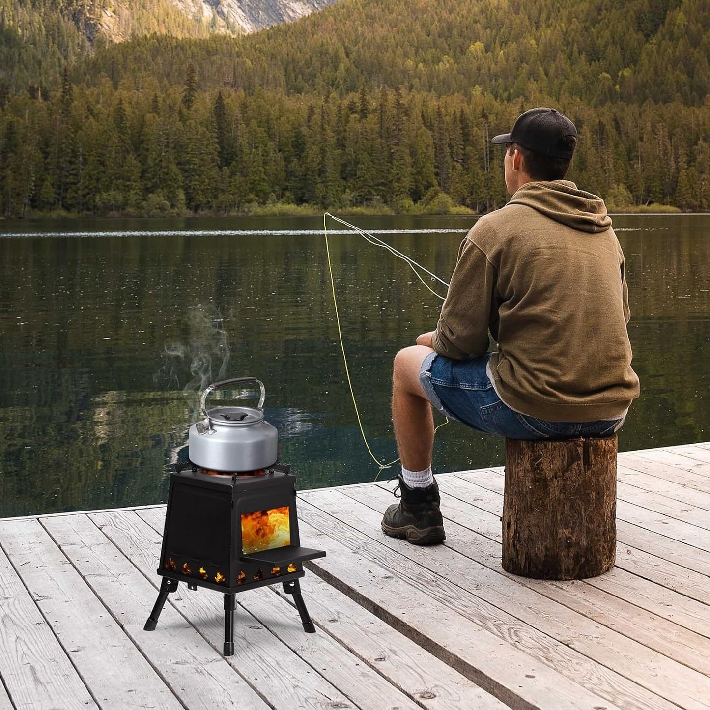 Camping Wood Stove, Portable Wood Burning Stove, Backpacking Folding Camp Tent Heat Mini Outdoor Stove for Cooking Heating Picnic Hiking BBQ Travel RV
